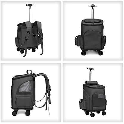 Wheeled Pet Carrier Backpack Pet Stroller, Travel Carrier, Car Seat for Small Dogs Cats Puppies, Comfort Cat Backpack Removable Rolling Wheels – Mesh Ventilation Windows (Black) - color: Standard Black