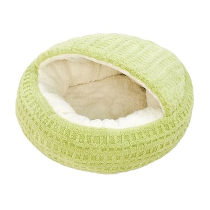 Plush Cat Bed Hooded Semi Enclosed Shell Shaped Pet Nest Cozy Warming Anti-Slip Small Dog Bed for Puppy and Kitten - color: Green, size: Medium