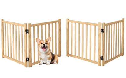 2PCS Wooden Dog Gate Indoor, 23" H Freestanding Pet Gate, No-Painted Foldable Puppy Gate for Stairs, Doorways, 2 Panels-2Pcs - size: 【(2Pcs)2 Panels】H:23''