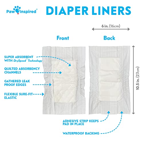 Paw Inspired Reusable, Washable Belly Bands for Male Dogs (X-Small, 3 Count) with Disposable Diaper Liner Inserts (30 Count)