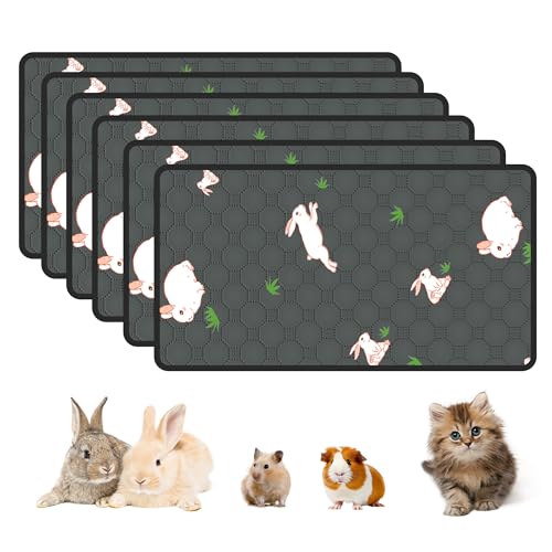 6-Pack Guinea Pig Cage Liner, 16in x 30in Fast Absorption Washable Bedding Pee Pads for Dogs Puppy Rabbit Small Animal Cage Mat, Leakproof & Non-Slip - color: Gray, size: 16" x 30", 6pcs