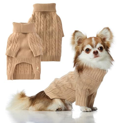 Gable – The Cable Knit Sweater Cashmere Wool Pet Pullover for Small, Medium and Large Dogs, Camel, X-Small - color: Camel, size: X-Small (5-12 lbs)