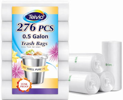 0.5 Gallon Mini 11" x 12" Small Clear Trash Bags, Tiny Bathroom Garbage Can Liners by Teivio, Small Plastic Bags for Desktop Trash Bin/Dog/Poop Car, Fit 2 Liters or Less Can (300 Counts, Clear) - size: 1 Count (Pack of 300)