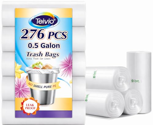 0.5 Gallon Mini 11" x 12" Small Clear Trash Bags, Tiny Bathroom Garbage Can Liners by Teivio, Small Plastic Bags for Desktop Trash Bin/Dog/Poop Car, Fit 2 Liters or Less Can (300 Counts, Clear) - size: 1 Count (Pack of 300)