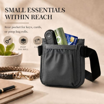 Dog Treat Pouch for Walks & Training, Stylish Everyday Treat Bag with Easy-Clean TPU Lining, Structured Magnetic Closure, Rear Pocket for Keys & Essentials, Holds 1–1.5 Cups, Graphite Black