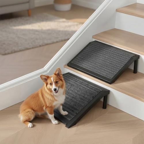 Dog Ramp for Stairs – Non-Slip Pet Steps with Locked-in Carpet & Iron Frame, Helps Senior Dogs & Small Breeds Climb Safely (2-Pack) - size: 2-Pack