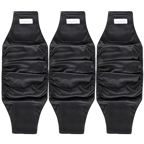 Langsprit Male Belly Bands for Dogs (Pack of 3) - High Absorbing Dog Wraps Male Washable - Reusable Dog Diapers (Black, X-Small) - color: Black, size: X-Small
