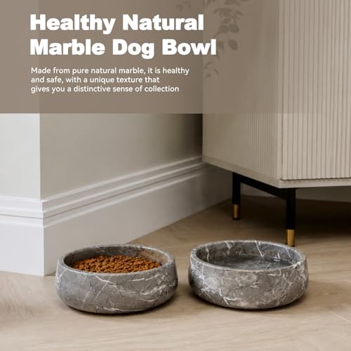 Karibiber Marble Dog Bowl, 5lbs Weighted Dog Food Bowl, Non-Slip Large Heavy Water Bowls, Grey Stone Food and Water Dish for Medium Dogs, Natural Marble, Easy to Clean, Holds 4 Cups - color: Deep Grey, size: S