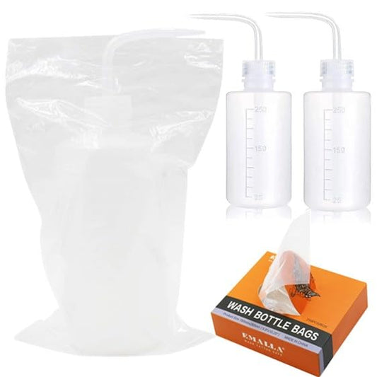 Yuelong Tattoo Wash Bottle with Bags Kit, 2Pcs 250ml Squeeze Washing Tools and 250pcs Tattoo Bottles Covers Water Squirt Bottle with Scale Labels for Medical Label Tattooing Supplies - size: 8.5 Ounces