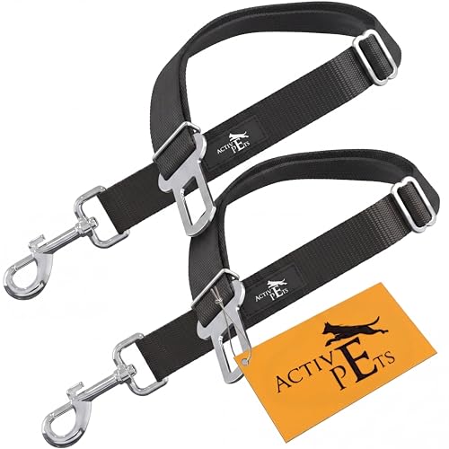 Active Pets Black Car Seat Belt for Dogs 2 Pack, Attaches to Harness & Collar, Adjusts 18" - 24" Safety & Comfort Travel Restraint System Fits Small - Large Pups, Seatbelt Pet Supplies & Accessories - style: Black - 2 Pack
