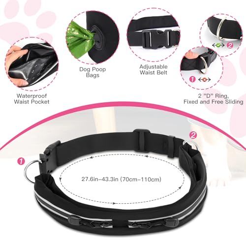 Caudblor Waist Leash for Medium Large Dog Walking, Bungee Hands Free Leash with Zipper Pouch, Around The Waist No Pull Running Dog Belt, Padded Handle Jogging No Hands Heavy Duty - color: Rose