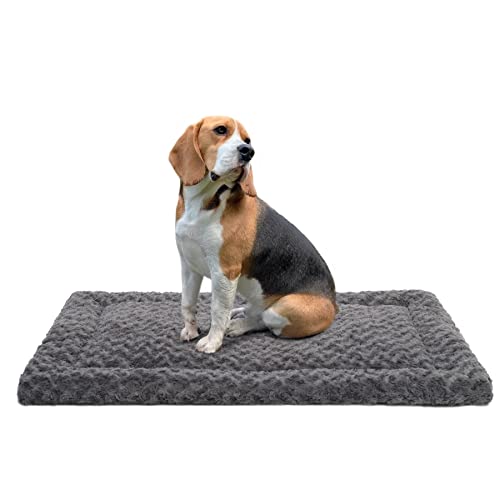 Washable Dog Bed Mat Ultra Soft Dog Crate Pad Comfy Fluffy Pet Kennel Beds Sleeping Mattress for Large Jumbo Medium Small Dogs, 36 x 23 Inch, Gray - color: Grey, size: 36.00" x 23.00" x 1.50"