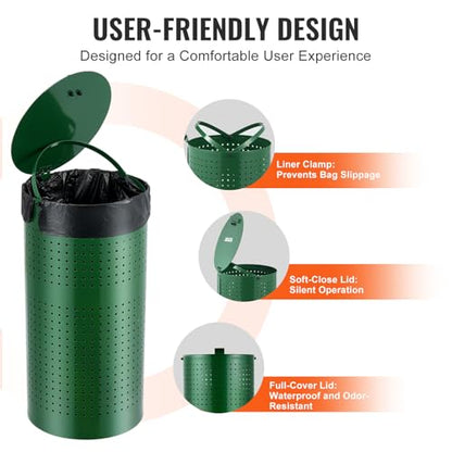 VEVOR Dog Poop Trash Can With 50 Liner Bags, 11.5 Gallons Outdoor Waste Bin With Lid & Liner Clip for Pet Waste Station, Disposal Container for Garden Backyard Park