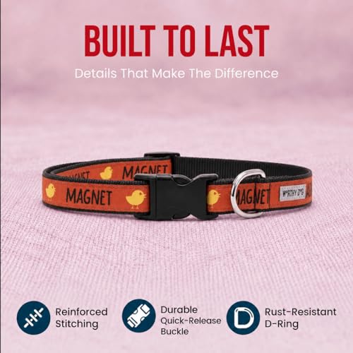 THE WORTHY DOG Spring Holiday Chick Magnet Dog Collar – Durable Nylon, Woven Ribbon, Quick-Release Buckle, Nickel D-Ring – Red, X-Small - color: Chick Magnet - Red, size: X Small