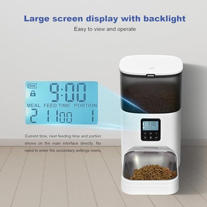 Automatic Cat Feeder, 4L Cat Food Dispenser with 10s Voice Recorder, Pet Feeder up to 8 Meals per Day, Timed Dog Feeder with Dry Food Sealed Ring - color: Jade white-pro