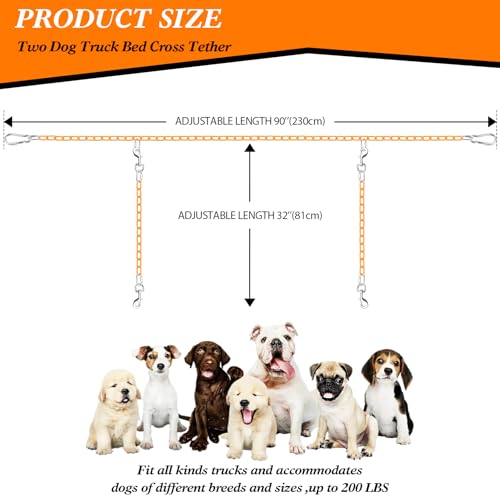 Chain Truck Bed Dog Tether for Two Dogs,Adjustable Double Safety Chew Proof Metal Truck Bed Dog Leash System for Pickup, SUV, Cars & Trucks (Yellow) - color: Yellow