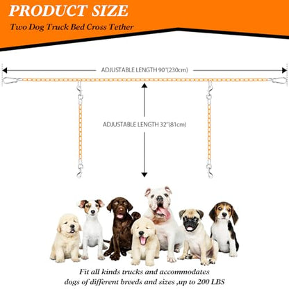 Chain Truck Bed Dog Tether for Two Dogs,Adjustable Double Safety Chew Proof Metal Truck Bed Dog Leash System for Pickup, SUV, Cars & Trucks (Yellow) - color: Yellow