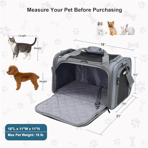EliteField Deluxe Soft-Sided Pet Carrier (3 Year Warranty, Airline Approved), Travel Bag for Dogs, Cats & Small Pets, with Expandable Mat - color: Gray, size: Medium: 18"L x 11"W x 11"H