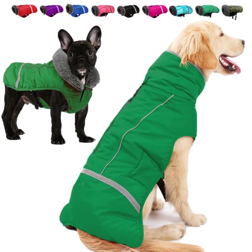 Doglay Dog Coat, Waterproof Dog Jacket Pet Winter Coat for Cold Weather with Thicken Furry Collar, Reflective Puppy Winter Jacket Warm Fleece Lining for Small Medium Large Pets - color: Green, size: S(Chest : 11-18.11" , Back : 9.84")