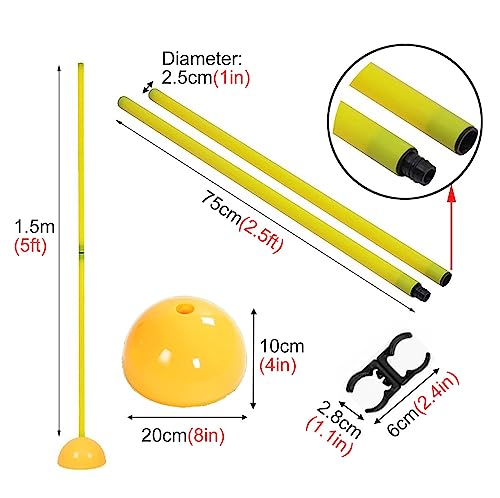 SRNSAEB Portable Agility Training Poles with Carrying Bag, 5ft/1.5m Height Removable Coaching Sticks with Sand Injection Base for Soccer Training, 5 Poles Set (Color : Yellow) - color: Yellow