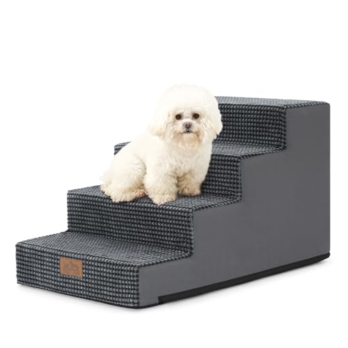 COZY KISS Dog Stairs for Small Dogs 15.7" H, 4-Step Gentle Incline Pet Step for Couch Sofa, Non-Slip Dog Ramp for Puppy Doggie Senior Cats, 15.7x23.6x15.7 Inch, Charcoal Grey - color: Slope-Charcoal, size: 15.7x23.6x15.7 inch