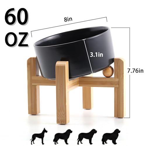 hjn Elevated Ceramic Dog Bowl 15°Slanted Raised Dog Bowl with Bamboo Stand for Small Medium Dogs and Cats, Pet Feeder -7.6-Cup (1800ml)-Black - color: Black, size: 7.6Cup