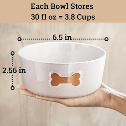 Ceramic Dog Bowl Set of 2 with Anti-Skid Base - 6.5" Wide x 2.5" Tall Ceramic Dog Bowls Medium Sized Dogs - 3.8 Cup Capacity Food and Water Bowls for Dogs - Rubber Bottom Pet Bowl Set of 2 Medium Size - color: Brown, size: Medium 6.5"