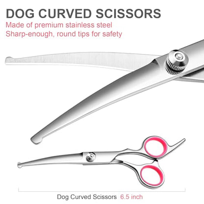 Dog Grooming Scissors Kit, Premium Stainless Steel Dog Shears with Curved Shears, Sharp Durable for Dogs Cats+Pink 4 Piece - color: Pink 4 Piece