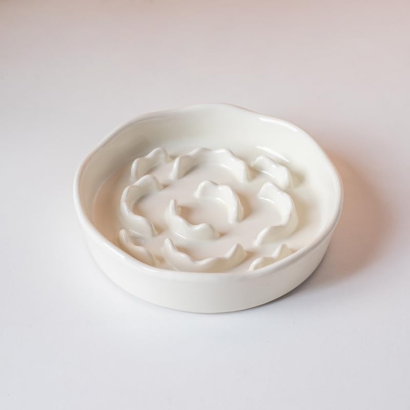 Elevated Ceramic Slow Feeder Dog Bowl | Raised Maze Puzzle Feeder Small Medium Dogs | Anti-Vomit Reduces Bloating | Non-Slip Enrichment Puppy Bowl - color: White
