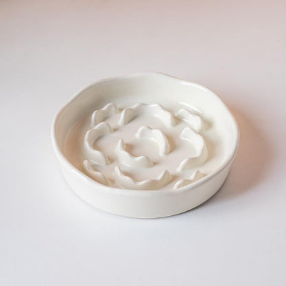Elevated Ceramic Slow Feeder Dog Bowl | Raised Maze Puzzle Feeder Small Medium Dogs | Anti-Vomit Reduces Bloating | Non-Slip Enrichment Puppy Bowl - color: White