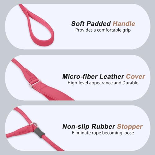 Slip Lead Dog Leash, Dog Training Leash with Double Handle, Soft Leather Slip Leash and Collar, Heavy Duty Nylon Dog Lead, No Pull Walking for Medium Large Small Dogs 6ft Hot Pink - color: Hot Pink, size: 6ft