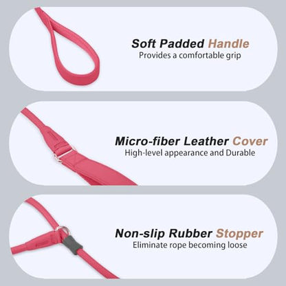 Slip Lead Dog Leash, Dog Training Leash with Double Handle, Soft Leather Slip Leash and Collar, Heavy Duty Nylon Dog Lead, No Pull Walking for Medium Large Small Dogs 6ft Hot Pink - color: Hot Pink, size: 6ft