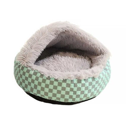 ound Hooded Cat Bed and Dog Bed with Covered Cave, Cat Bed for Small Dogs, Faux Fur Cuddle Pillow Round Recessed Cat Bed, Automatic Warming Donut Cat Bed (Gray) - color: gray
