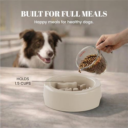 AVERYDAY 3 Pack Slow Feeder Dog Bowl Set, Two Weighted Maze Insert Bowls, Anti-Slip Changeable Puzzle Feeding Bowl for Wet Dry & Raw Dog Food, Slow Eating Deep Pet Food Dish for Medium & Large Breeds - color: Desert Dune