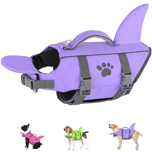 Dogcheer Shark Fin Dog Life Jacket, High Buoyancy Dog Life Vest with Chin Float for Swimming Boating, Adjustable Puppy Float Swim Vest for Small Medium Large Dogs -Taro Purple,XS