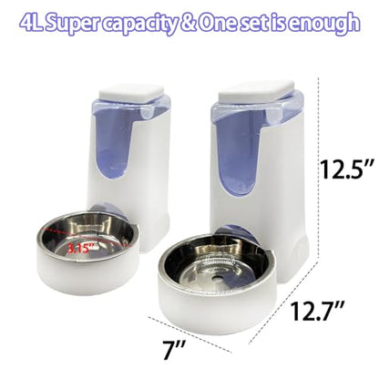Hamiledyi Pets Automatic Gravity Feeder Dogs 2.8L Food & 4L Water Dispenser Set with Stainless Steel Bowl for Medium Big Dog Cat (White) - color: White