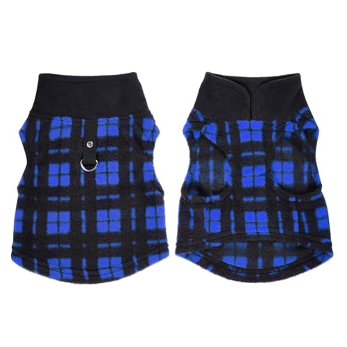 Rbenxia 1 PC Plaid Dog Sweaters with Leash Ring Soft Fleece Vest Dogs Pullover Warm Jacket Pet Dogs Clothes Winter Dog Outfits for Small Puppy Cat Pets (Blue and Black, Medium) - color: Blue and Black, size: Medium