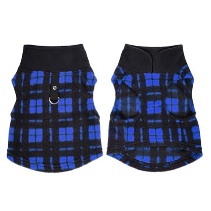 Rbenxia 1 PC Plaid Dog Sweaters with Leash Ring Soft Fleece Vest Dogs Pullover Warm Jacket Pet Dogs Clothes Winter Dog Outfits for Small Puppy Cat Pets (Blue and Black, Medium) - color: Blue and Black, size: Medium