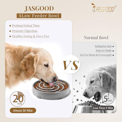 JASGOOD Slow Feeder Dog Bowl - Anti-Gulping, Prevents Bloat & Choking, Healthy Design for Large & Medium Dogs - color: E-Light Grey