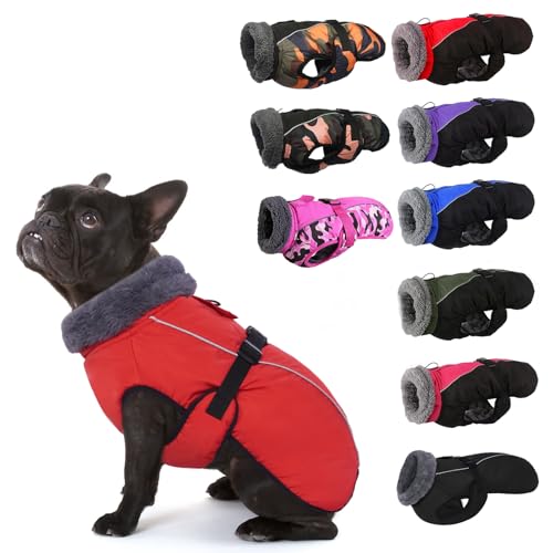 IECOii Extra Warm Dog Coat - Reflective, Adjustable Winter Jacket with Buckle & Turtleneck for Small to Extra Large Dogs - color: Pure Red, size: Small(Chest:12.6-16.5 in)
