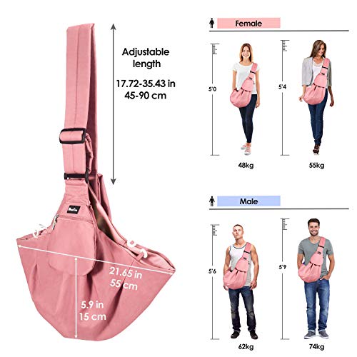 SlowTon Dog Carrier Sling - Thick Padded Shoulder Strap Adjustable Dog Carriers for Small Dogs, Puppy Carrier Purse for Pet Cat with Front Zipper Pocket Safety Belt Machine Washable (Pink M) - color: I-Peach Cotton Fabric