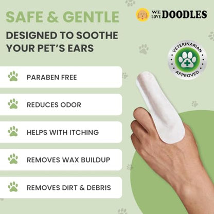 We Love Doodles Dog Ear Cleaner Finger Wipes & Dog Face Comb - Dog Ear Cleaner, Presoaked Dog Ear Wipes, Dog Ear Cleaning Solution, Flea Comb for Dogs, Fine Tooth Tear Stain Remover, Grooming Comb