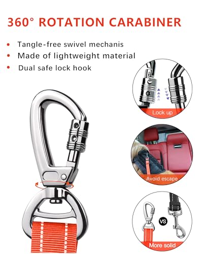 AUBELL Dog Seat Belt for Car,2 Pack Set 3-in-1 Adjustable Reflective Bungee Heavy Duty Dog Car Harness Tether with Clip Hook Latch & Buckle,Swivel Zinc Alloy Carabiner,Black+Orange - color: Set Black+Orange