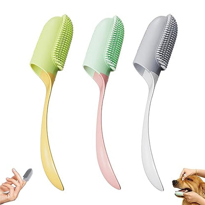 180ºPet Finger Toothbrush Extension Handle Dog Tooth Brushing Kit with Food Grade Silicone Easily Clean Teeth Dirt Convenient Cleaning for Dogs Cats Pets（3Pcs 3color）