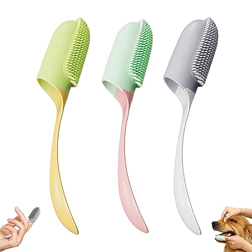 180ºPet Finger Toothbrush Extension Handle Dog Tooth Brushing Kit with Food Grade Silicone Easily Clean Teeth Dirt Convenient Cleaning for Dogs Cats Pets（3Pcs 3color）