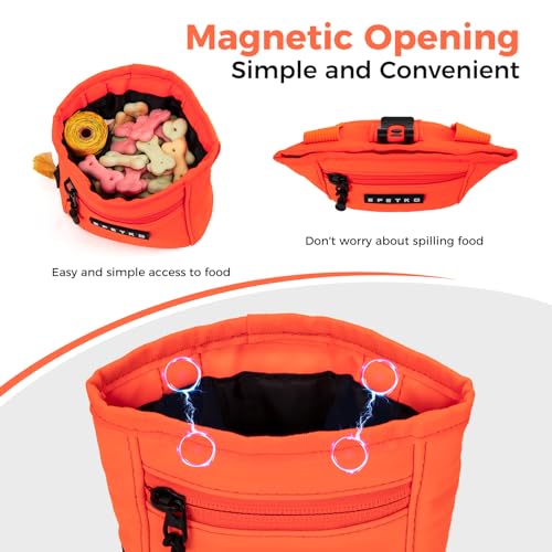 Dog Treat Pouch, Powerful Magnet Closure Device Dog Training Treat Bag Large Capacity Pet Treat Pouch with Poop Bag Dispenser Treat Bag for Dog Training with Metal Waistband Clip (Orange) - color: Orange