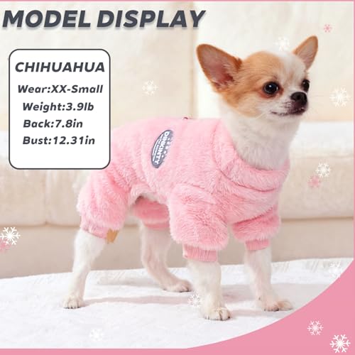 Dog Sweater Fleece Dog Pajamas for Small Dogs Winter Warm Thermal Soft Puppy Pjs Coat Stretchy Jumpsuit Doggie Pet Clothes Outfits Cat Apparel (Pink, Medium) - color: Pink, size: Medium