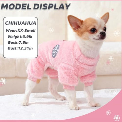 Dog Sweater Fleece Dog Pajamas for Small Dogs Winter Warm Thermal Soft Puppy Pjs Coat Stretchy Jumpsuit Doggie Pet Clothes Outfits Cat Apparel (Pink, Medium) - color: Pink, size: Medium