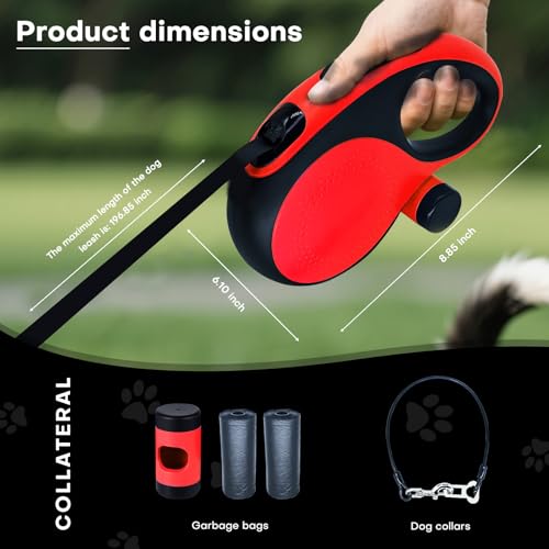 Retractable Dog Leash with Chew Proof Cable,26Ft Heavy Duty Dog Leash for Medium Large Dogs up to 110lbs,360°No Tangle,One-Handed Brake,Pause,Lock(Red) - color: Red, size: 26ft
