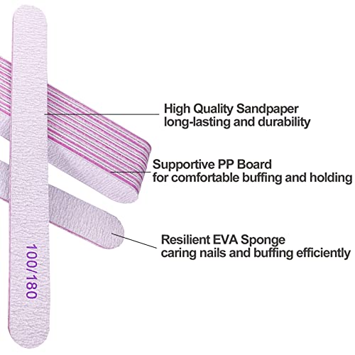 Nail File (200 Pcs), Bulk Emery Board Nail Files for Acrylic Nails and Natural Nails, 100/180 Grit Double Sided Emory Boards for Gel Nail Professional Reusable Washable Manicure Pedicure Kit Set Gray - size: 200 Pcs Rectangle 100/180 Grit